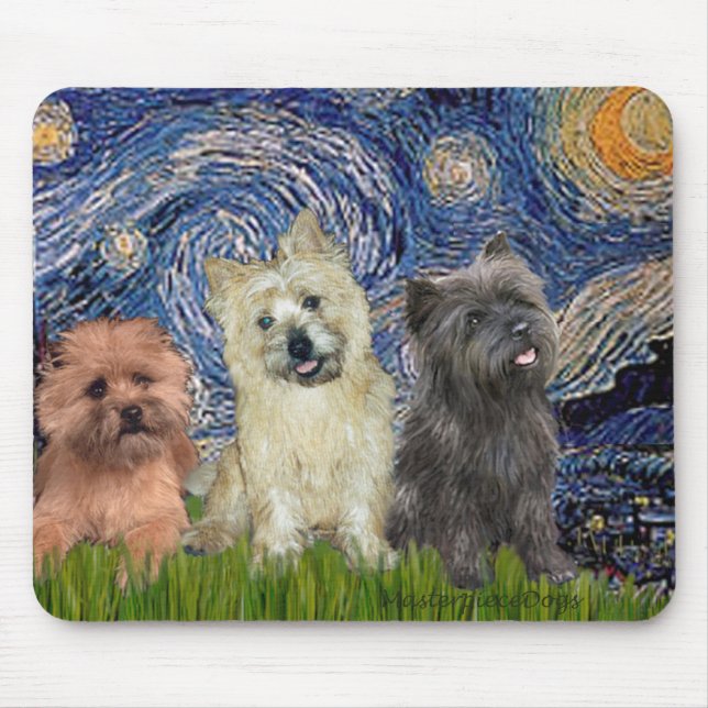 Cairn Terriers (drei) - Starry Night Mousepad (Vorne)