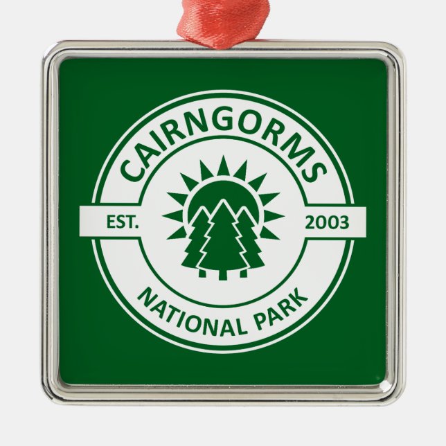 Cairngorms National Park Scotland Sun Trees Ornament Aus Metall (Vorne)