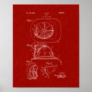 Cairns Fireman Helmet Patent - Burgund Red Poster