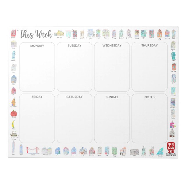CAIS 2. Klasse Wöchentlicher Planer - Klasse 2030 Notizblock (Vorderseite)