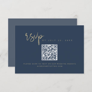 CAITLIN Elegante Marine und Gold QR Code RSVP Card Einladung