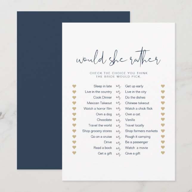 CAITLIN Minimal würde sie eher Bridal Game Einladung (Vorne/Hinten)