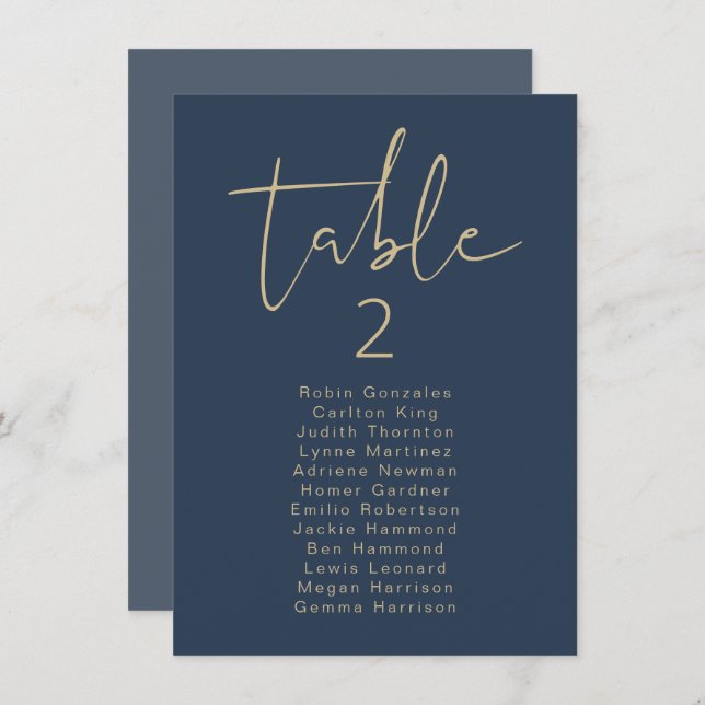 CAITLIN Modern Navy and Gold Table Cards Einladung (Vorne/Hinten)