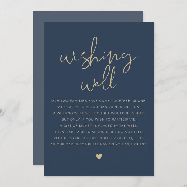 CAITLIN Modern Navy and Gold Wünschwell Sign Einladung (Vorne/Hinten)