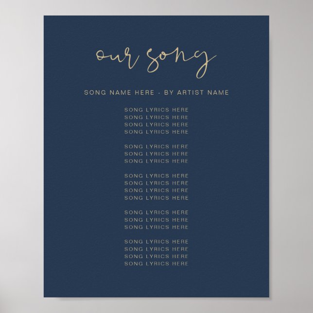 CAITLIN Modern Navy Hochzeitssong Texte Poster (Vorne)