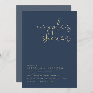 CAITLIN Moderne Navy Blue und Gold Couples Dusche Einladung