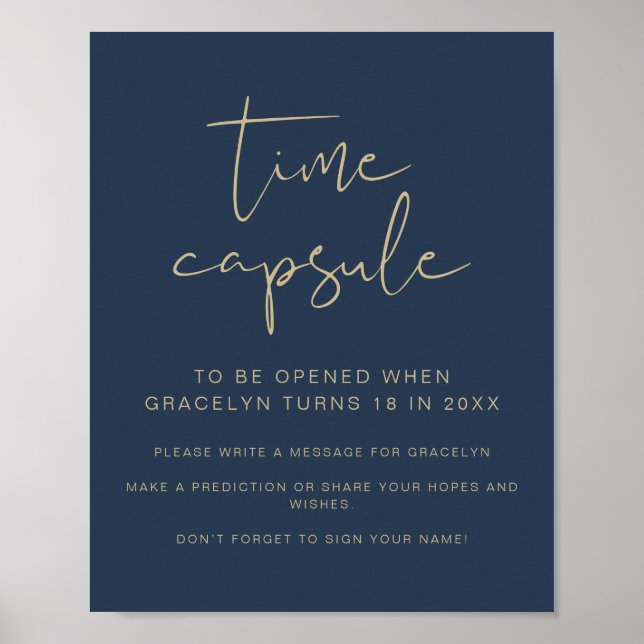 CAITLIN Navy Blue Baby Dusche Time Kapsel Zeichen Poster (Vorne)