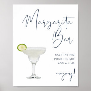 CAITLIN Navy Blue Modern Margarita Bar Sign Poster
