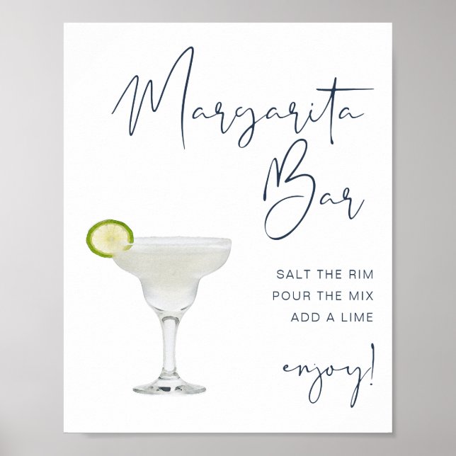 CAITLIN Navy Blue Modern Margarita Bar Sign Poster (Vorne)