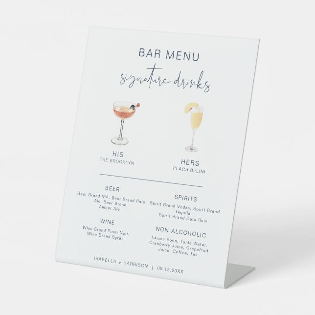 CAITLIN Navy Cocktail Signature Drink Bar Menu Sockelschild (Vorderseite)