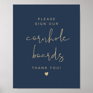 CAITLIN Navy & Gold Cornhole Guestbook-Zeichen Poster