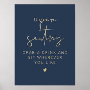 CAITLIN Navy & Gold Hochzeit Open Seating Zeichen Poster