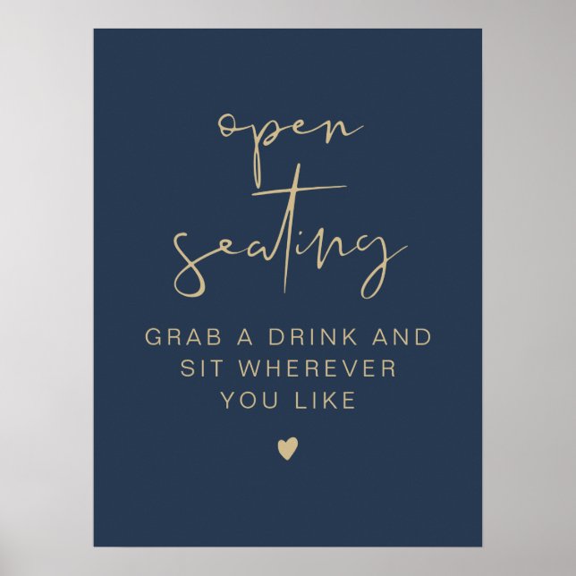 CAITLIN Navy & Gold Hochzeit Open Seating Zeichen Poster (Vorne)