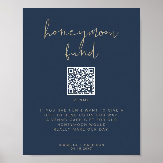 CAITLIN Navy & Gold Honeymoon Fund Wedding Poster (Vorne)