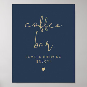 CAITLIN Navy & Gold Modern Coffee Bar Table Sign Poster
