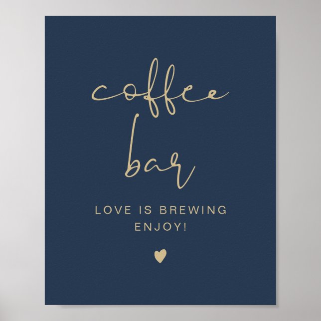 CAITLIN Navy & Gold Modern Coffee Bar Table Sign Poster (Vorne)