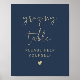CAITLIN Navy & Gold Modern Graving Table Sign Poster