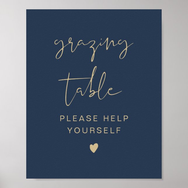 CAITLIN Navy & Gold Modern Graving Table Sign Poster (Vorne)