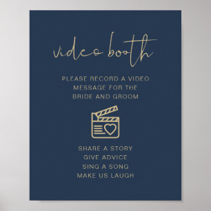 CAITLIN Navy & Gold Wedding Video Booth Sign Poster