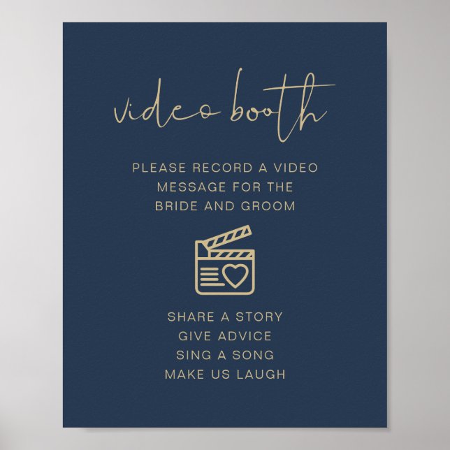 CAITLIN Navy & Gold Wedding Video Booth Sign Poster (Vorne)