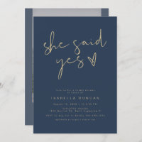 CAITLIN Navy Sie sagte Ja Modernes Brautparty Inv