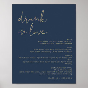 CAITLIN Navy und Gold Drunk in Love Bar Menü Schil Poster