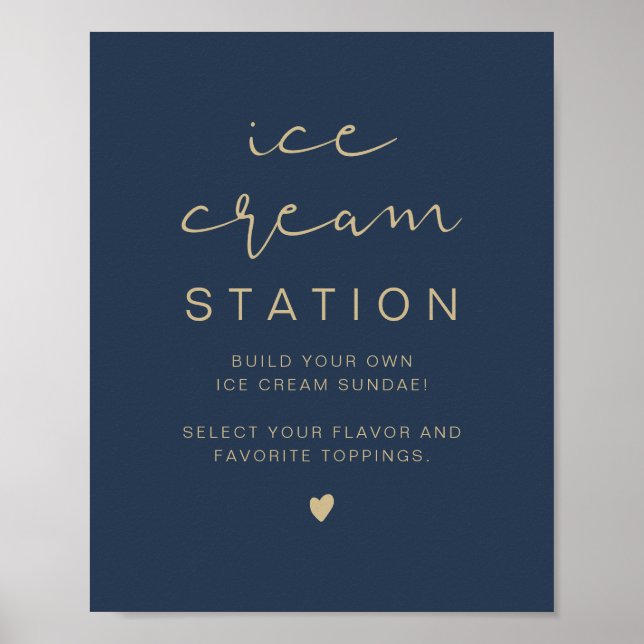 CAITLIN Navy und Gold Modern Ice Cream Station Poster (Vorne)