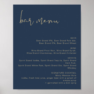 CAITLIN Navy und Gold Wedding Bar Menu Poster