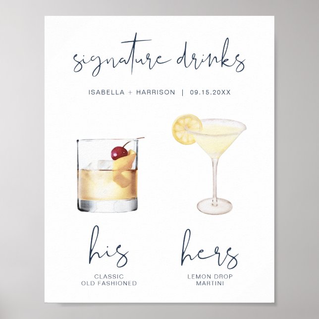 CAITLIN Navy Wasserfarbe Cocktail Signature Drink Poster (Vorne)