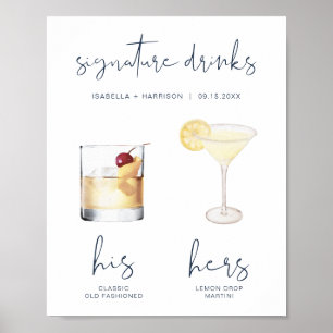 CAITLIN Navy Wasserfarbe Cocktail Signature-Geträn Poster