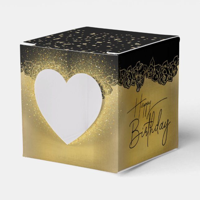 Caja de regalo  con corazón dorada para cumple geschenkschachtel (Vorderseite)