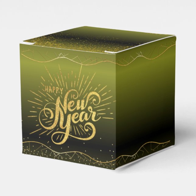 Caja de regalo verde degradado con feliz nuevo año geschenkschachtel (Vorderseite)