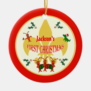Cajun Baby-erste Weihnachtsrot-Grenze Keramik Ornament