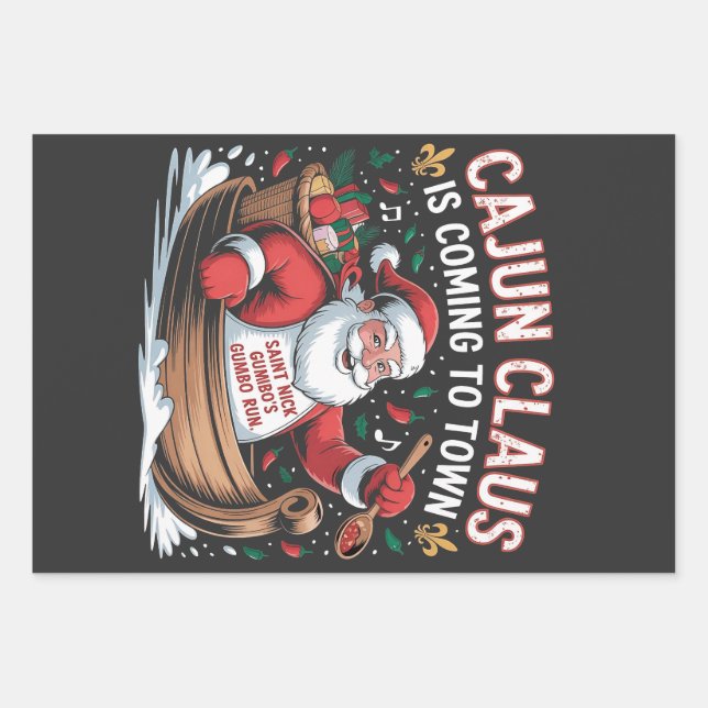 Cajun Clause kommt in die Stadt Weihnachts Krampus Geschenkpapier Set (Vorderseite)