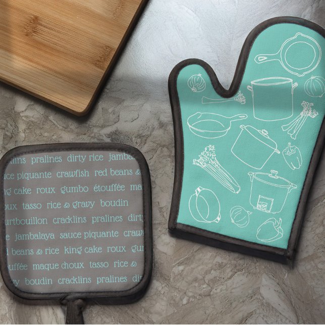 Cajun Cooking Essentials Oven Mitt und Pot Holders Ofenhandschuh & Topflappen-Set (Von Creator hochgeladen)