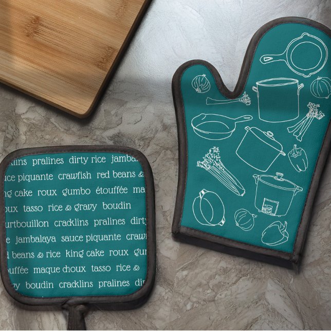 Cajun Cooking Essentials Oven Mitt und Pot Holders Ofenhandschuh & Topflappen-Set (Von Creator hochgeladen)