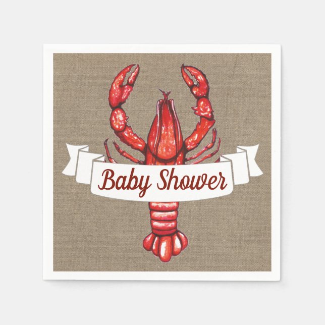 Cajun Crawfish & Imitate Burlap Baby Dusche Serviette (Vorderseite)