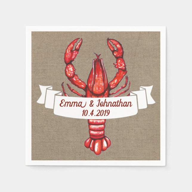 Cajun Crawfish & Imitats Burlap | Personalisiert Serviette (Vorderseite)