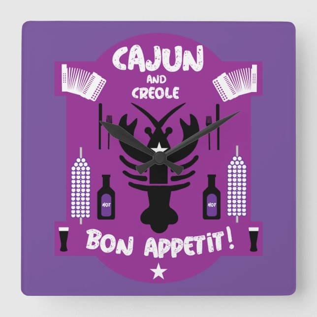 Cajun & Creole Cooks Quadratische Wanduhr (Vorderseite)