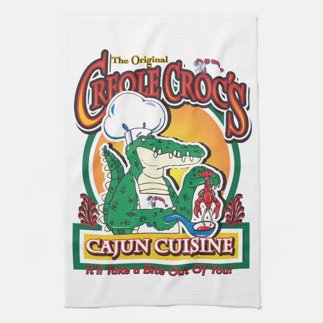 Cajun Creole Mardi Gras Crocodile Geschirrtuch (Vertikal)