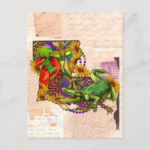 Cajun Louisiana Vintage Karte Krebs und Alligator