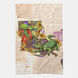 Cajun Louisiana Vintage Karte Krebs und Alligator Geschirrtuch
