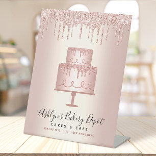 Cake Bakery Koch Rose Gold Glitzer Tropfen Skript Sockelschild