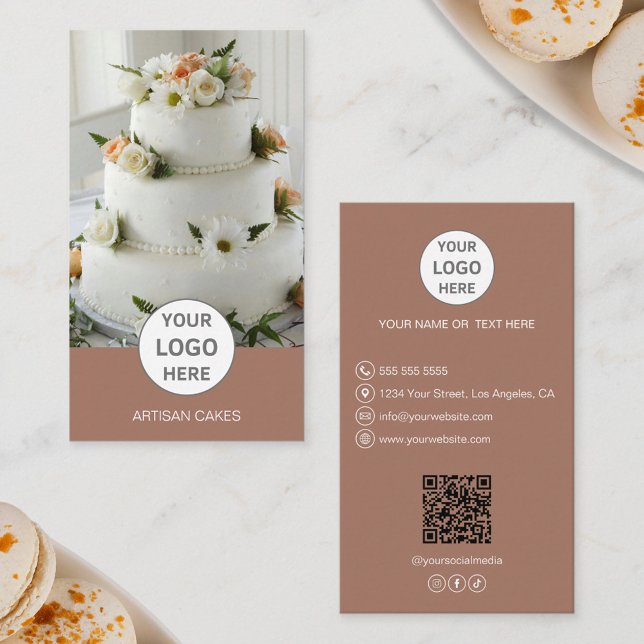 Cake Bakery Logo Foto Brown Visitenkarte (Cake Bakery Logo Photo Brown Business Card)