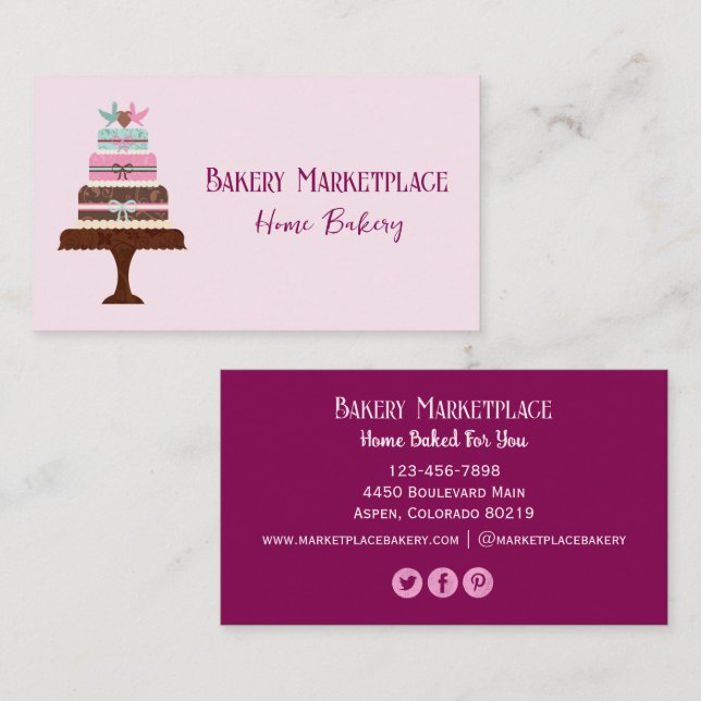Cake Bakery Social Media Icons Business Card Visitenkarte (Vorne/Hinten)