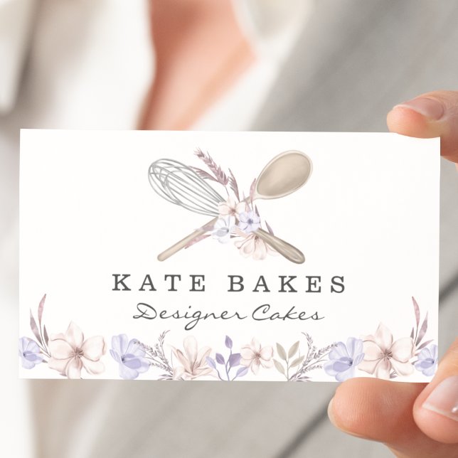 Cake Baking Koch Floral Watercolor Business Card Visitenkarte (Von Creator hochgeladen)