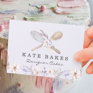 Cake Baking Koch Floral Watercolor Business Card Visitenkarte