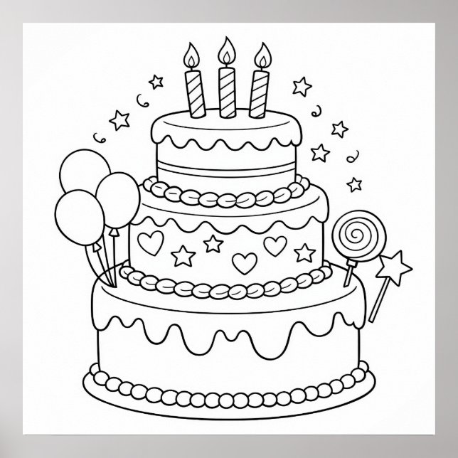 Cake Birthday Party Coloring Poster (Vorne)