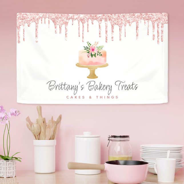 Cake Blush Pink Glitzer Tropfen Bäckerei Konditore Banner (Von Creator hochgeladen)