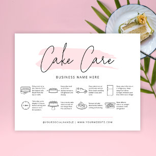 Cake Care Card Instructions Girly Pink Watercolor Dankeskarte